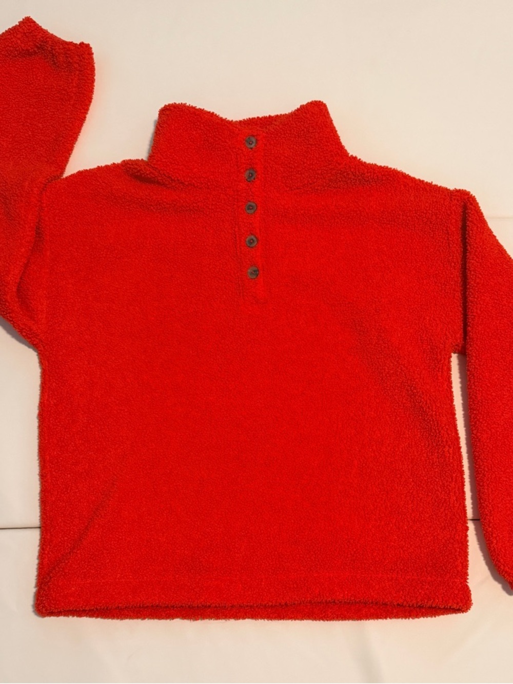LOFT Red Sherpa Button-Up Pullover
